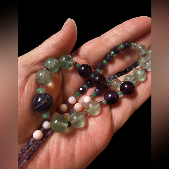 Vintage Fluorite & Amethyst Bead Necklace - Picture 5 of 6